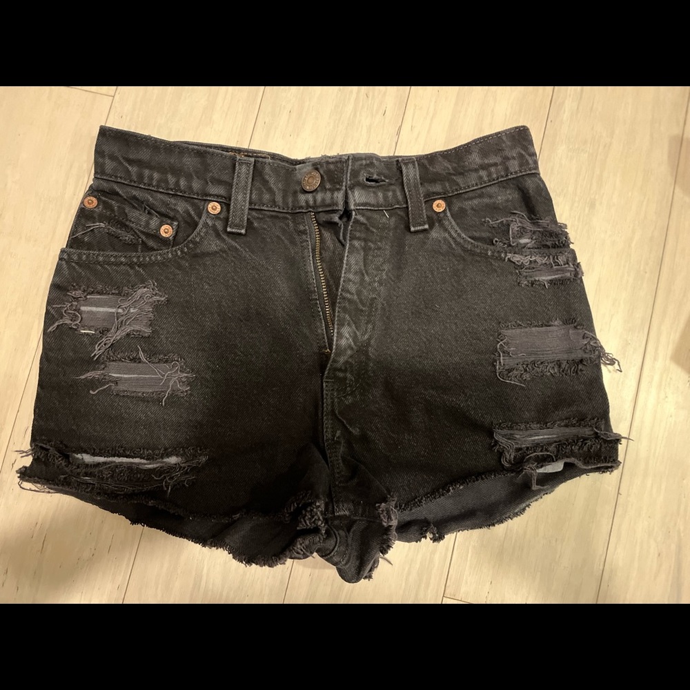 Black High Waist Levi Shorts Size 25 Distressed Style